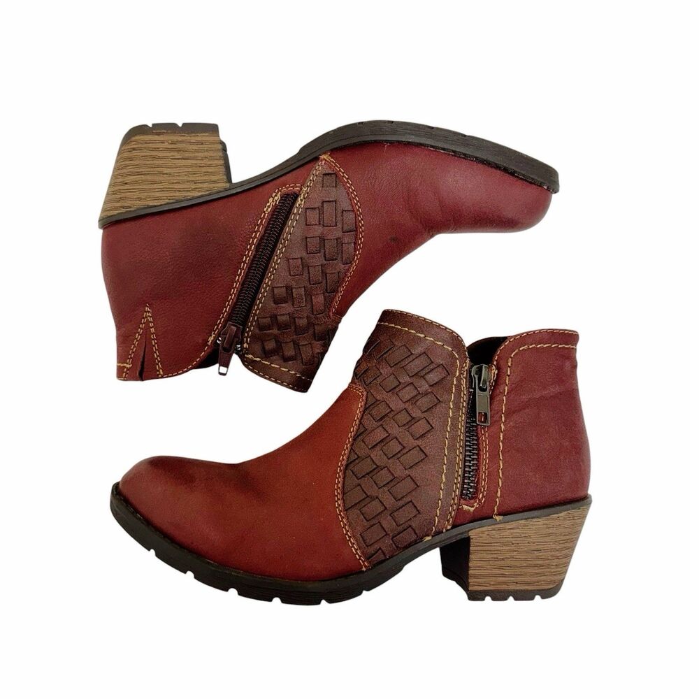 Earth Origins Women's Size 6M Alexis Merlot Leather Comfort Woven Ankle Booties